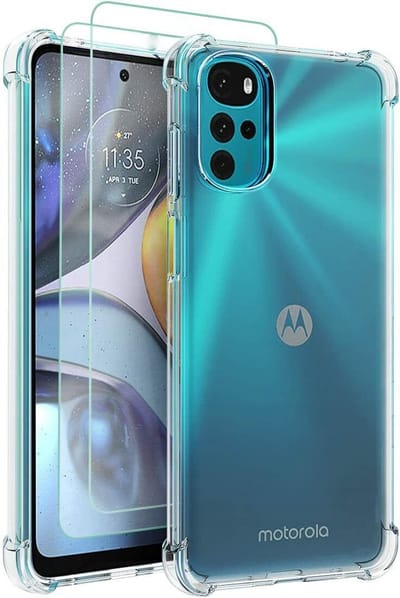 Anti-Shock transparant hoesje silicone met 2 Pack Tempered glas Screen Protector Geschikt voor: Motorola Moto G22