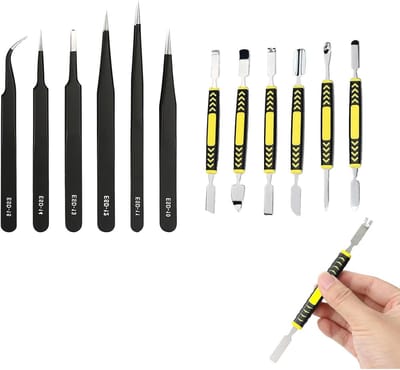 Professionele set met metalen hefboomstangen en dubbele kop voor demontage - Reparatietoolkit met 6 hefboomstangen en 6 pincetten - Ideaal voor mobiele apparaten, laptops en elektronica