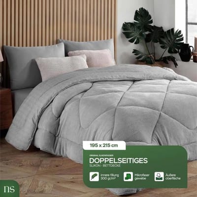 NORDIC SCHILLER Dubbelzijdig dekbed, 195 cm x 215 cm dekbed , 4-seizoenen dekbed, dubbel dekbed, wasbaar dekbed, 100% katoenen dekbed, grijs