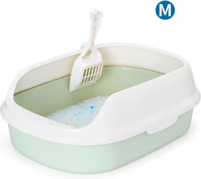 Nobleza Open Kattenbak met Schepje - Kattentoilet met Lage Instap en Afneembare Rand - 48 x 35 x 18 cm - Groen