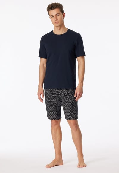 SCHIESSER Fine Interlock pyjamaset - heren pyjama short interlock nachtblauw gedessineerd