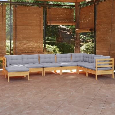 vidaXL - 8-delige - Loungeset - met - grijze - kussens - grenenhout
