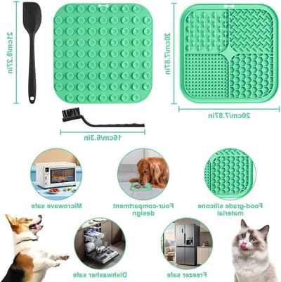 Licky Mat voor Honden en Katten - 2 Pack Slow Feeding Mat met Spatel en Borstel, Vermindert Angst en Stimuleert Likken, Ideaal voor Voeding en Snoepjes, Cyan en Paars