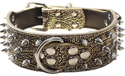 OmGoods - Dailygoody - Spiked Lederen Hond Kraag - Stijlvolle Hondenkraag - 2 Inch Breed - Goud Bruin - Studded Spikes - Geschikt voor Middelgrote en Grote Hond
