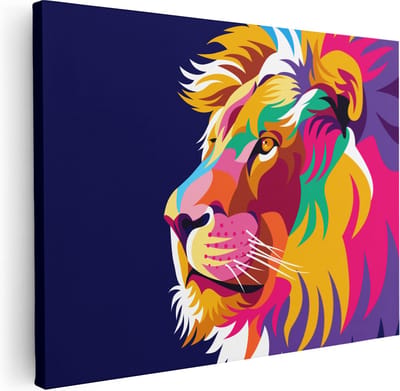 Artaza Canvas Schilderij Leeuwenkop - 40x30 cm - Klein - Muurdecoratie Abstract - Wanddecoratie Woonkamer - Schilderijen Op Canvas Popart