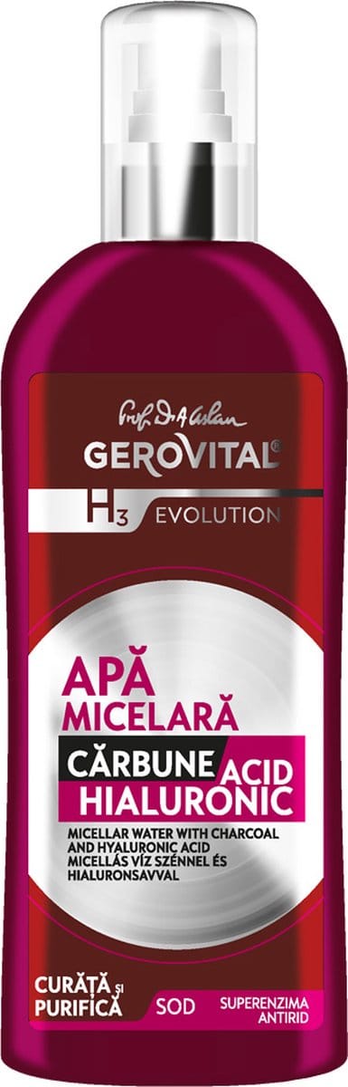 Gerovital H3 Evolution Micellair Water met Actieve Kool & Hyaluronzuur – Detox Reiniging en Hydratatie – 150 ml