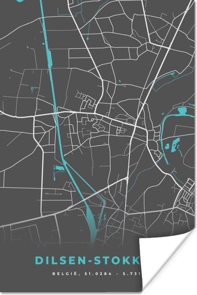 Poster Stadskaart – Grijs - Kaart – Dilsen Stokkem – België – Plattegrond - 120x180 cm XXL