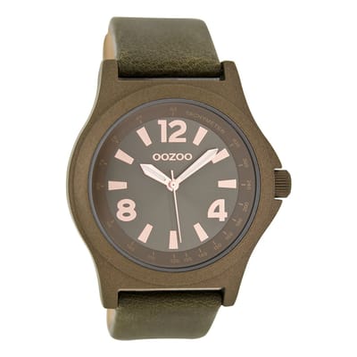 OOZOO Timepieces - Taupe horloge met taupe leren band - C6878