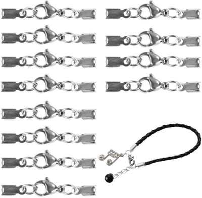Dailygoods - 12 stalen klemmen voor leren ketting, haken voor armbanden en halskettingen, karabijnhaken met trekkoord