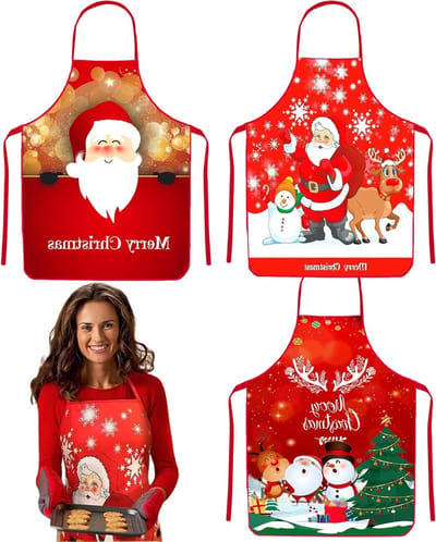 Solidchoice - Set van 3 Kerst Schorten met Leuke Cartoon Motieven