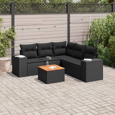 vidaXL - 6-delige - Loungeset - met - kussens - poly - rattan - zwart