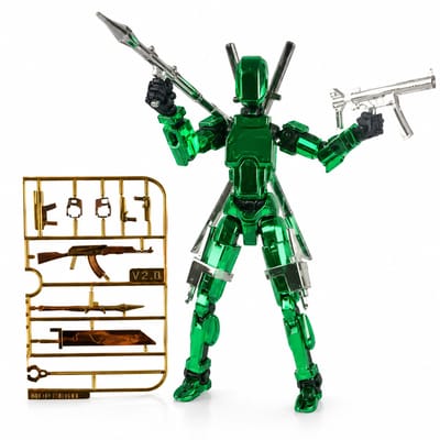 Enluxe Matellic Groen PRO T13 Stick Action Figure – Flexibele Beweegbare Pop, Verwisselbare Handen en Speelgoedwapens, Creëer je Eigen Gevechtsscene, Perfect voor Kinderen en Verzamelaars