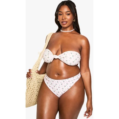 boohoo Dames Plus SWIMWEAR ESSENTIALS DITSY FLORAL HIGH WAIST BIKINI BOTTOMS | Pink | Maat: 22