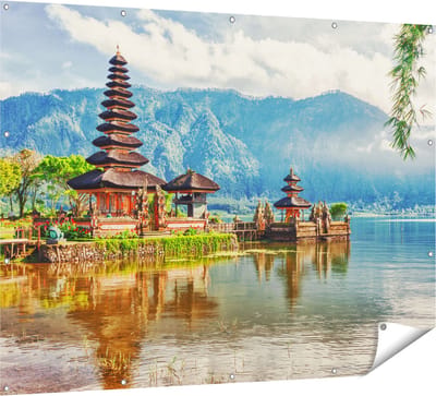 Gards Tuinposter Pura Tempel in Bali op het meer Beratan - 160x120 cm - Tuindoek - Tuindecoratie - Wanddecoratie buiten - Tuinschilderij