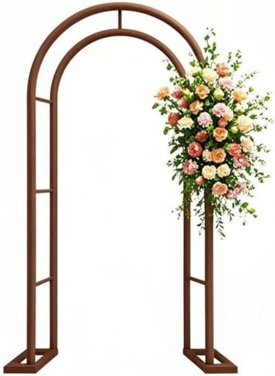 Huwelijksboog Buiten - Metalen Prieel - Tuin Decoratie - Duurzaam Latwerk - H230 x B140 cm - Bruin