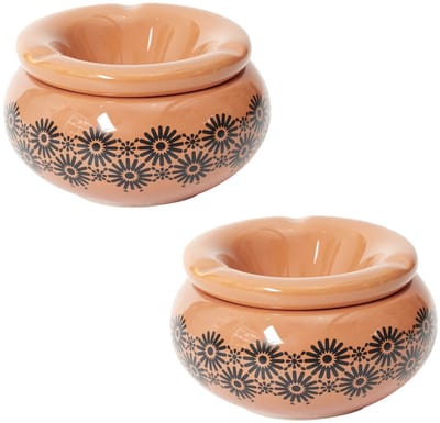 Home Deco Factory Storm Asbak Marrakesh - 2x - Kunststeen - D8 x H5 cm - terra - voor binnen/balkon