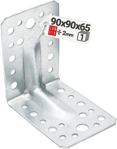 LUN FIX - Winkelverbinder + 90 graden - 90x90x65x2 - versterkt met Steg - Konstruktionswinkel
