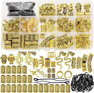 Viking Haarspeldjes Kralen - Nordic Runen Baard Clips - Haar Vlechten Versieren - 207 Stuks Set - Meerdere Maten