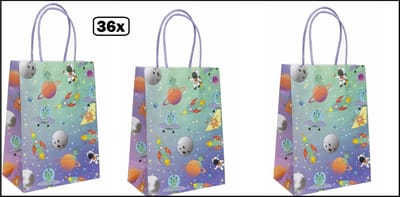 36x Koordtas Space 16cmx9cmx22cm - ruimtevaart - goodiebag|papieren|draagtas|tas|koord|festival|kado|themafeest|party|geschenken