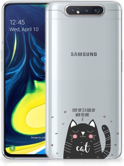 TPU Hoesje voor Samsung Galaxy A80 Telefoonhoesje met Naam Cat Good Day