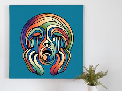 Abstract huilend kind schilderij | Tranen van vergetelheid: een abstract portret van verdriet en hoop | Kunst - 75x75 centimeter op Forex | Foto op Forex