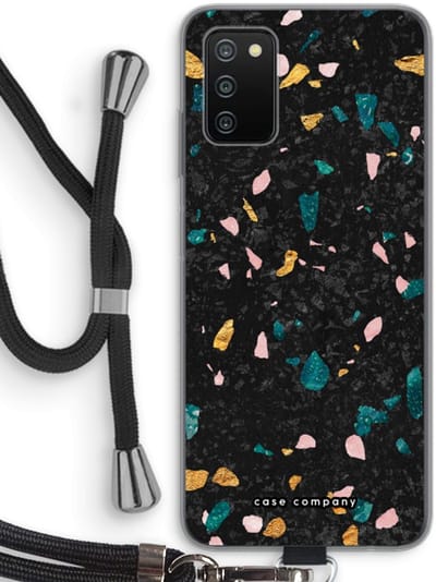 Case Company® - Hoesje met koord geschikt voor Samsung Galaxy A03S hoesje met Koord - Terrazzo N°10 - Telefoonhoesje met Zwart Koord - Bescherming aan alle Kanten en Over de Schermrand