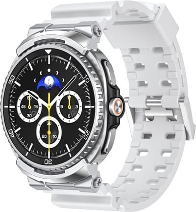 Stravo Heavy-Duty siliconen horlogebandje geschikt voor Samsung Galaxy Watch 9 (40/44mm) / Watch 8 (40/44mm) / 8 Classic (46mm) – Siliconen bandje met dubbele gesp (Zilver)