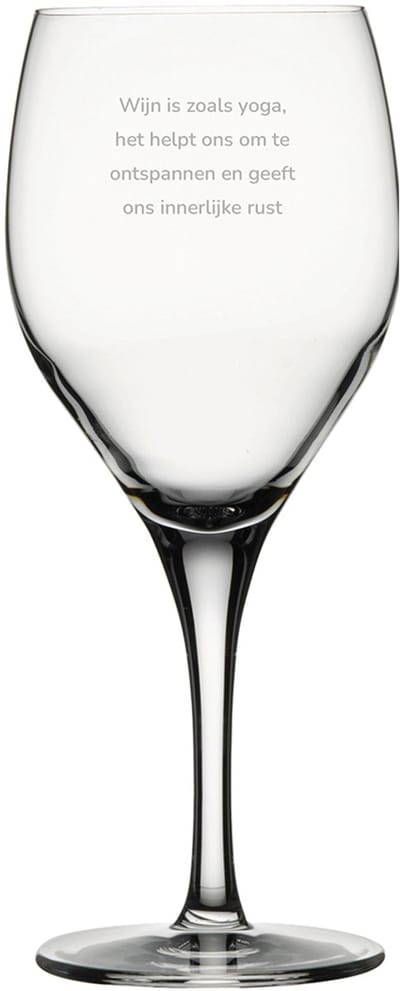 Gegraveerde witte wijnglas 34cl Wijn is als yoga