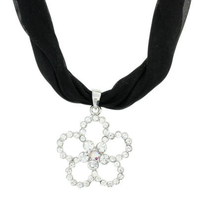 Behave - Zwarte zijde ketting met bloemenhanger - Elegant accessoire - 40 cm