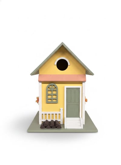 Decoratief Houten Vogelhuisje voor Buiten - Nestkast voor Tuinvogels zoals Koolmeesjes - Weerbestendige Broedkast om op te Hangen in de Tuin - Landelijke Stijl Vogelhuis - Vrolijke Tuindecoratie - animalking Vogelhuis - Geel