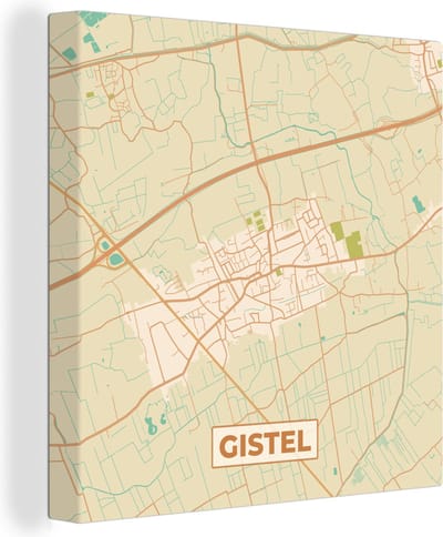 Canvas Schilderij Vintage - Kaart - Plattegrond - Gistel - Stadskaart - 20x20 cm - Wanddecoratie