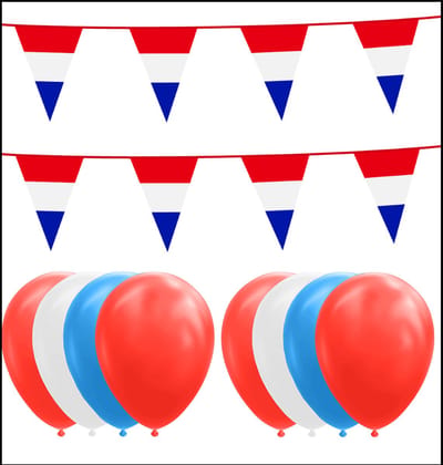 Nederland feestpakket Big – 6x Vlaggenlijn 10 meter + 150 ballonnen rood/wit/blauw - Versiering Slinger Feestdecoratie Decoratie
