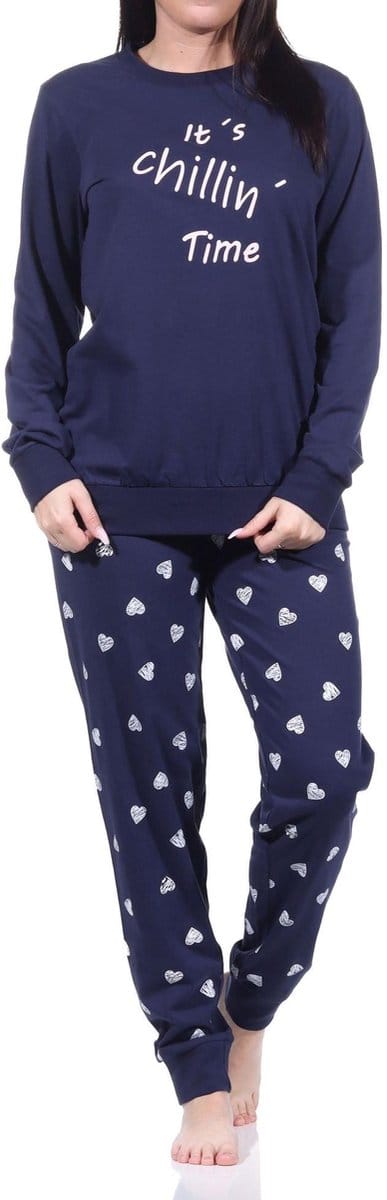 Normann dames pyjama met lange mouwen en manchetten in hartjes-polkadot-look