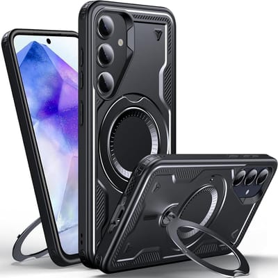 Hoesje Geschikt voor Samsung Galaxy A17 - Zwart Ring Stand Backcover geschikt voor MagSafe