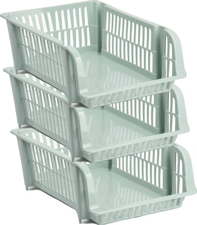 Plasticforte Stapelbare opbergmand - 3x - Mintgroen - 20L - kunststof - 43 x 32 x 16 cm