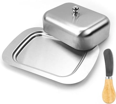 Roestvrijstalen Botervloot met Deksel en Handvat, Ideaal voor Boter, Zachte Kaas en Desserts, Perfecte Bewaaroplossing voor Koele Gerechten en Fruit