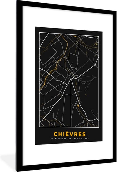 Fotolijst incl. Poster - Stadskaart - Goud - Kaart - Plattegrond - Chièvres - 60x90 cm - Posterlijst