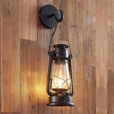 Lindby - wandlamp - 1licht - Metaal, glas - H: 53 cm - E14 - roestkleurig, helder