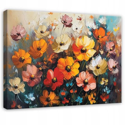 WALLARENA - Canvas schilderij - 100x70 cm - bloemen in pastelkleuren voor slaapkamer, woonkamer en keuken op doek
