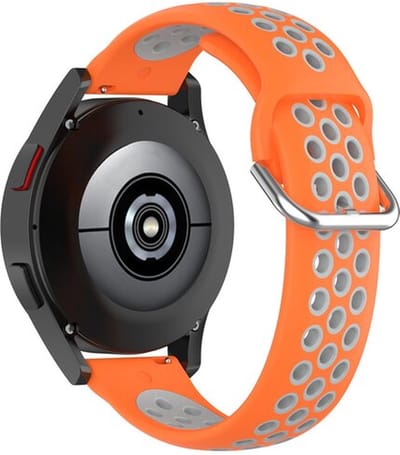 By Qubix Siliconen sportbandje met gesp 20mm Oranje + grijs Geschikt voor Samsung Galaxy Watch 7 (40 & 44mm) Galaxy Watch FE Galaxy Watch 6 Galaxy Watch 6 Pro Galaxy Watch 5 5 Pro Galaxy Watch 4 4 Classic Active 2 Watch 3 (41mm)