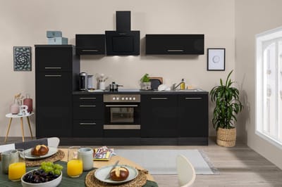 Goedkope keuken 280 cm - complete keuken met apparatuur Amanda - Eiken grijs/Zwart - soft close - keramische kookplaat - vaatwasser - afzuigkap - oven - spoelbak