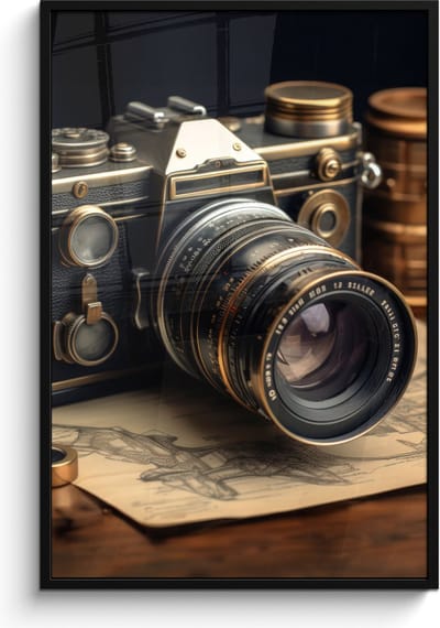 Poster in lijst - Fotolijst 80x120 cm - Posters - Vintage - Fototoestel - Camera - Papier - Oud - Posterlijst zwart - Decoratie - Wanddecoratie woonkamer - Muurdecoratie slaapkamer