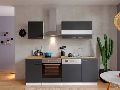Goedkope keuken 220  cm - complete keuken met apparatuur Malia  - Wit/Grijs - soft close - keramische kookplaat - vaatwasser - afzuigkap - oven    - spoelbak