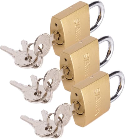Stahlex Hangslot met 3 sleutels - 3x - 32 mm - messing - kofferslot