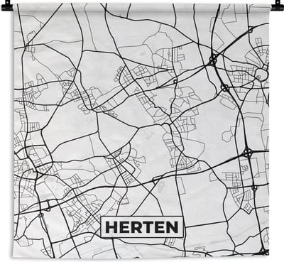 Wandkleed - Wanddoek - Plattegrond - Kaart - Herten - Stadskaart - 180x180 cm - Wandtapijt