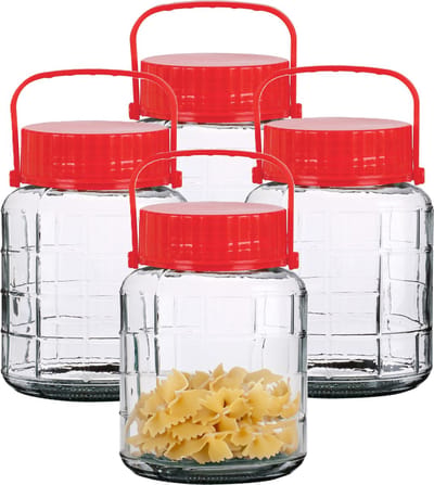 Urban Living Voedsel opslag container - 4x - glas - 2 liter - afsluitdop en draag hengsel - transparant - voorraadpot