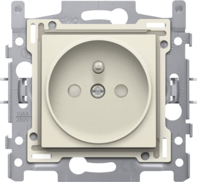 Niko 100-66105 Stopcontact met penaarde en beschermingsafsluiters, inbouwdiepte 21 mm, sokkel met insteekklemmen en afwerkingsset, cream