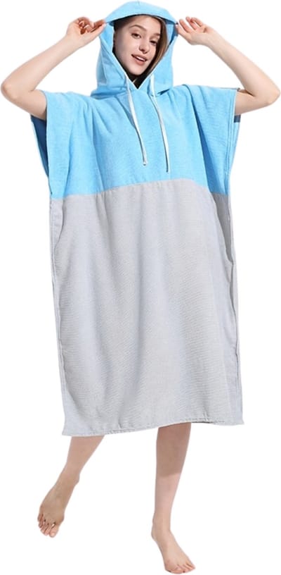 Livano Omkleed Handdoek Zacht - Surf Poncho Voor Volwassenen - Dames & Heren - Grijs & Lichtblauw