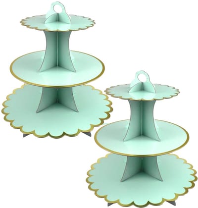 Dailygoods- Cupcake-standaard 3 verdiepingen - 2 stuks - Hoogwaardig karton - Diameter 10,16/22,86/30,48 cm - Totale hoogte 32,51 cm - Voor verjaardagsfeest/babyshower - Taartstandaard