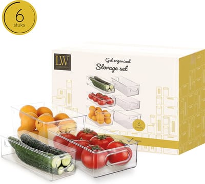 LW Collection Koelkast bakjes 4 stuks - Schuiflades opbergbak - Voorraadbakken met lades - Koelkast organizer - stapelbaar - opbergbakken voor lades, badkamer en keuken - organiser